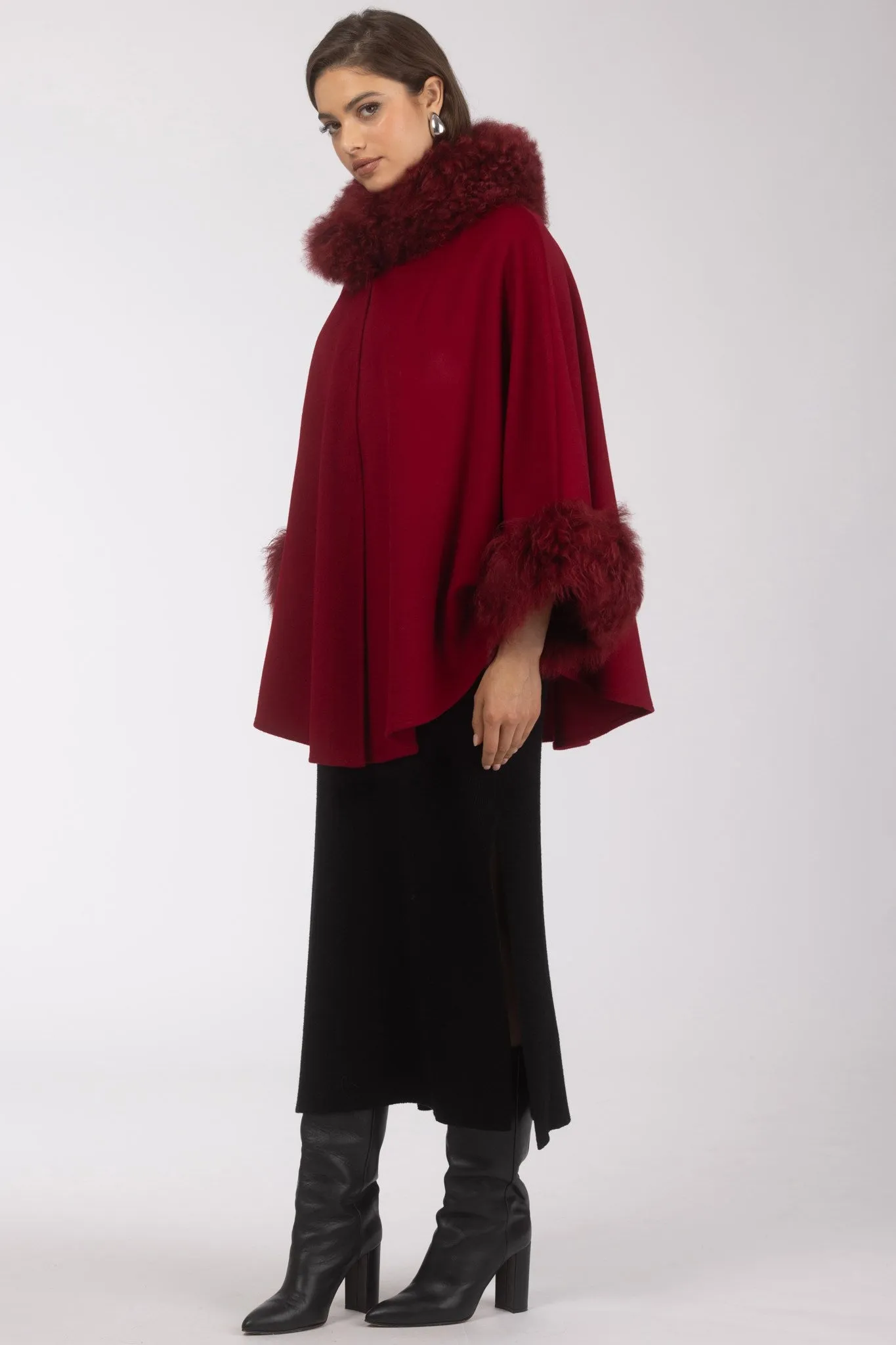 Cashmere & Wool Cape with Select Lamb Trim