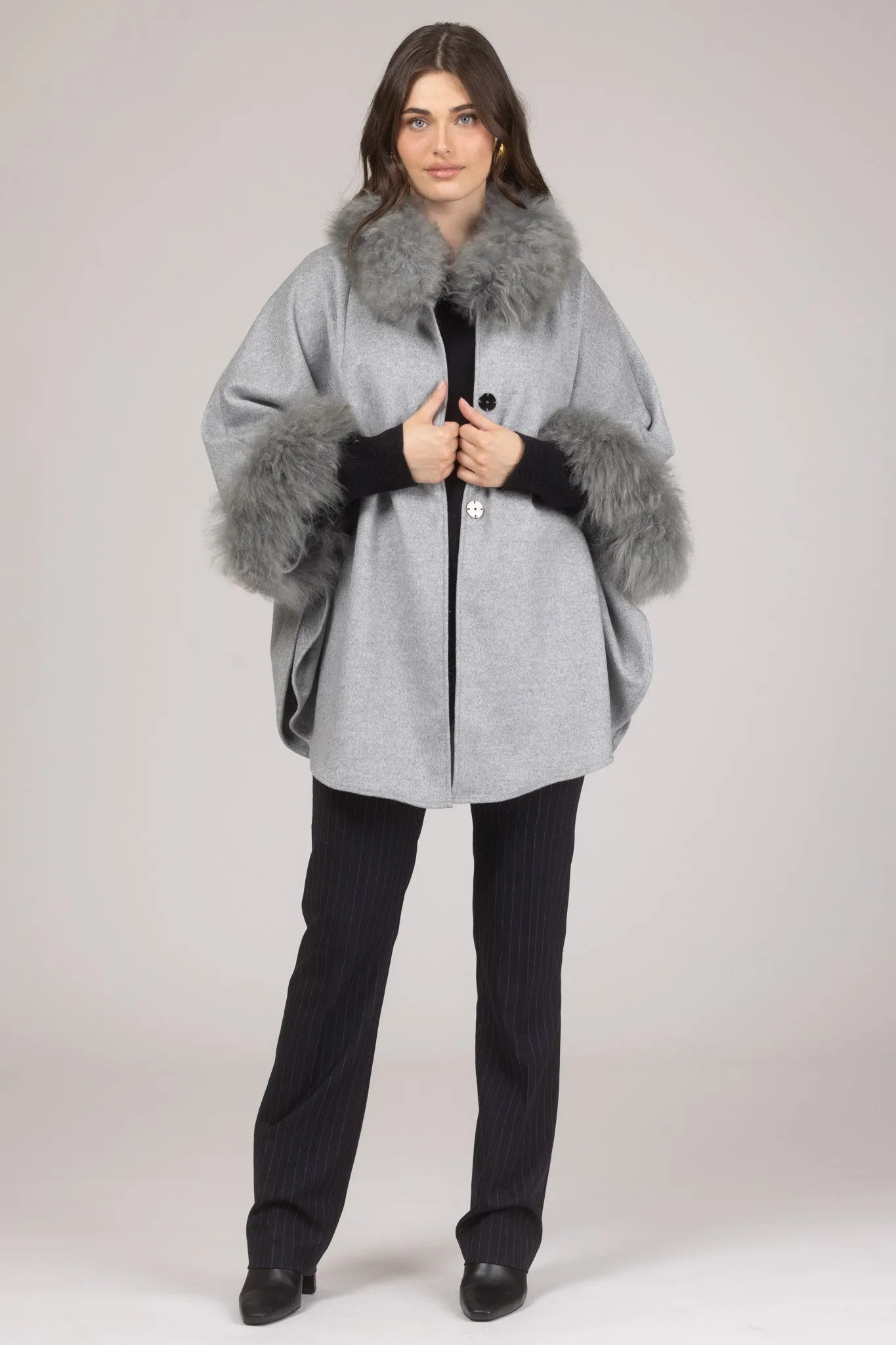 Cashmere & Wool Cape with Select Lamb Trim