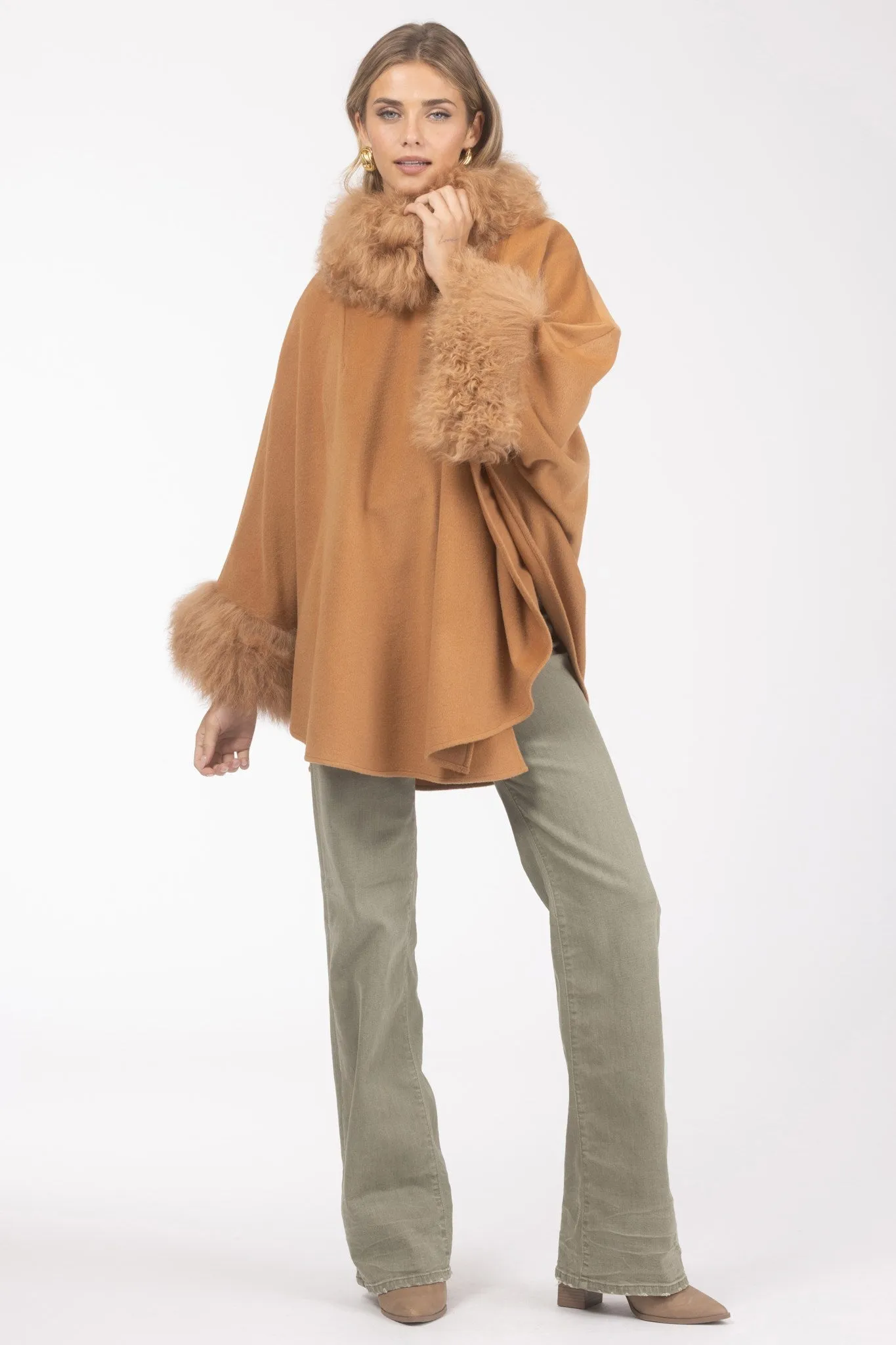 Cashmere & Wool Cape with Select Lamb Trim