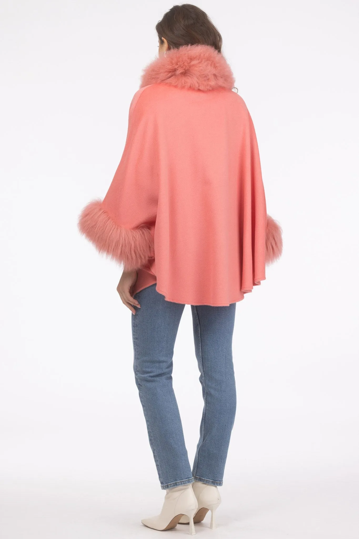 Cashmere & Wool Cape with Select Lamb Trim