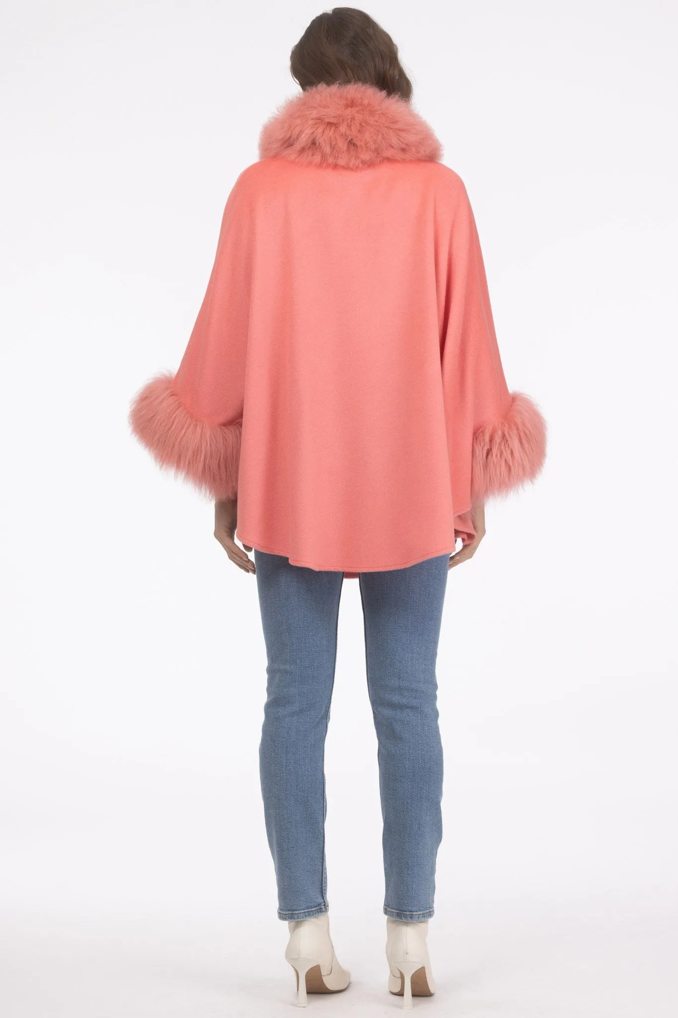 Cashmere & Wool Cape with Select Lamb Trim