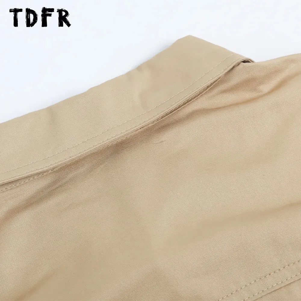 Casual Loose Lapel Cargo Shirts with Letter Embroidery and Single Breasted Pocket