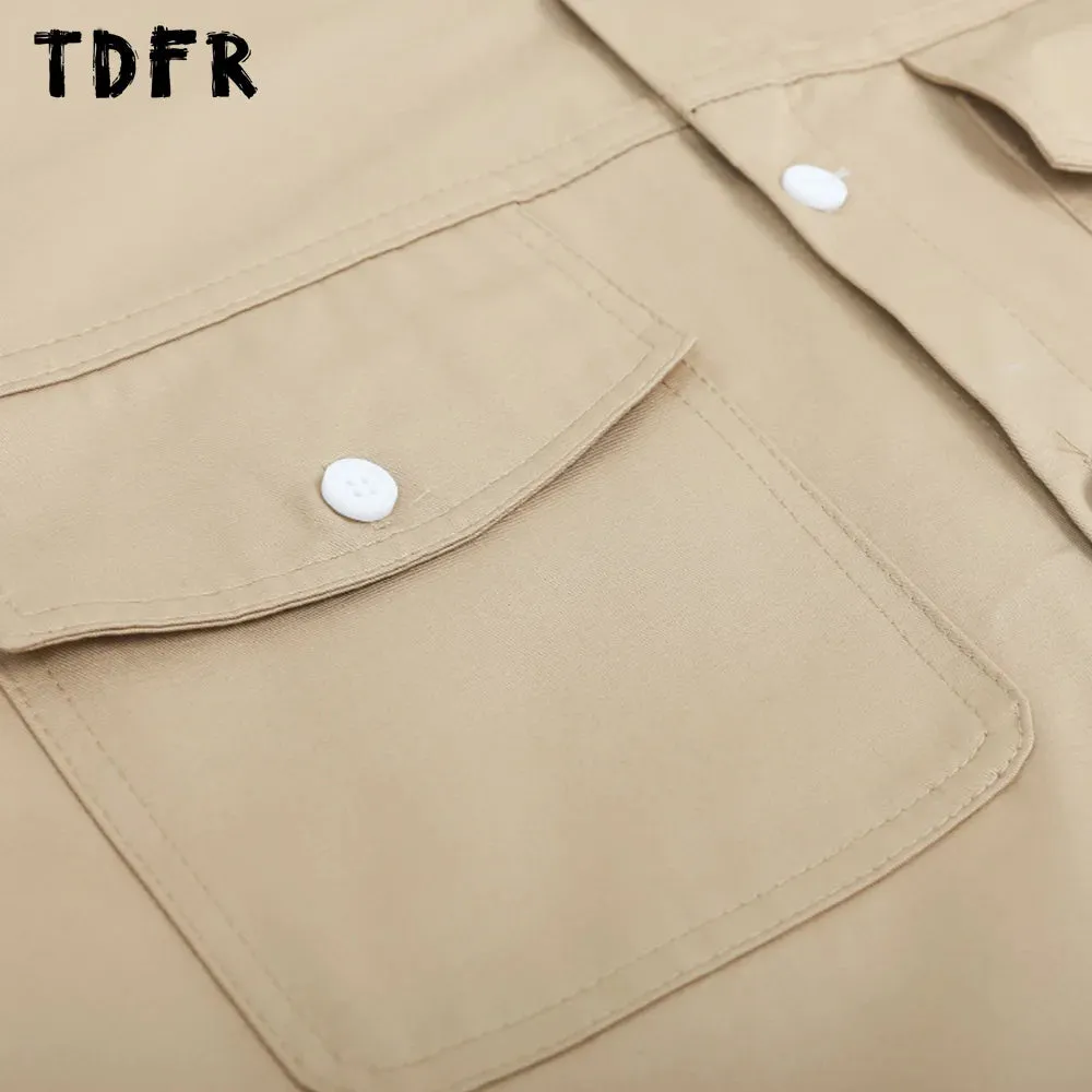Casual Loose Lapel Cargo Shirts with Letter Embroidery and Single Breasted Pocket