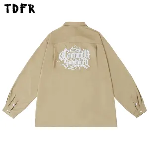 Casual Loose Lapel Cargo Shirts with Letter Embroidery and Single Breasted Pocket