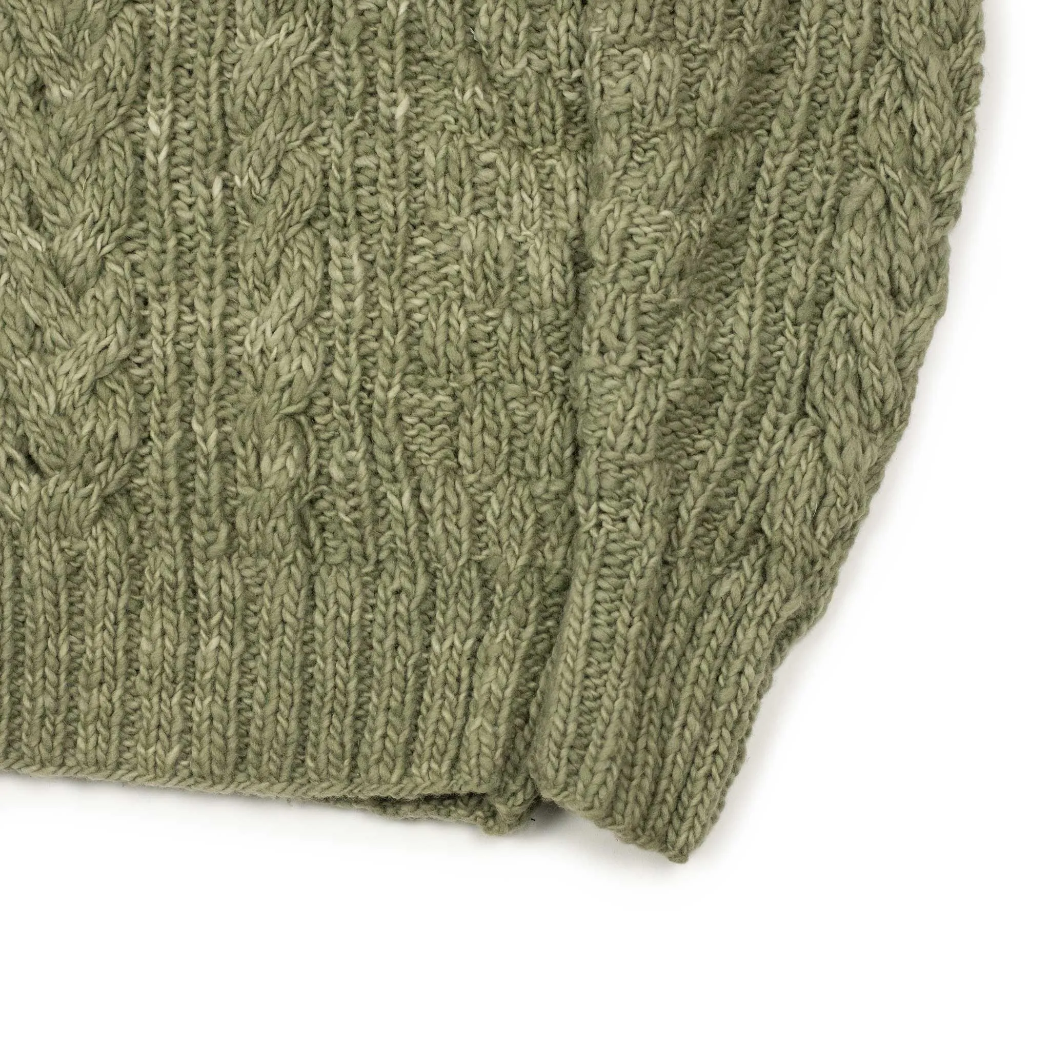 Chamula hand-knit Fisherman Turtleneck sweater in Light Military green wool