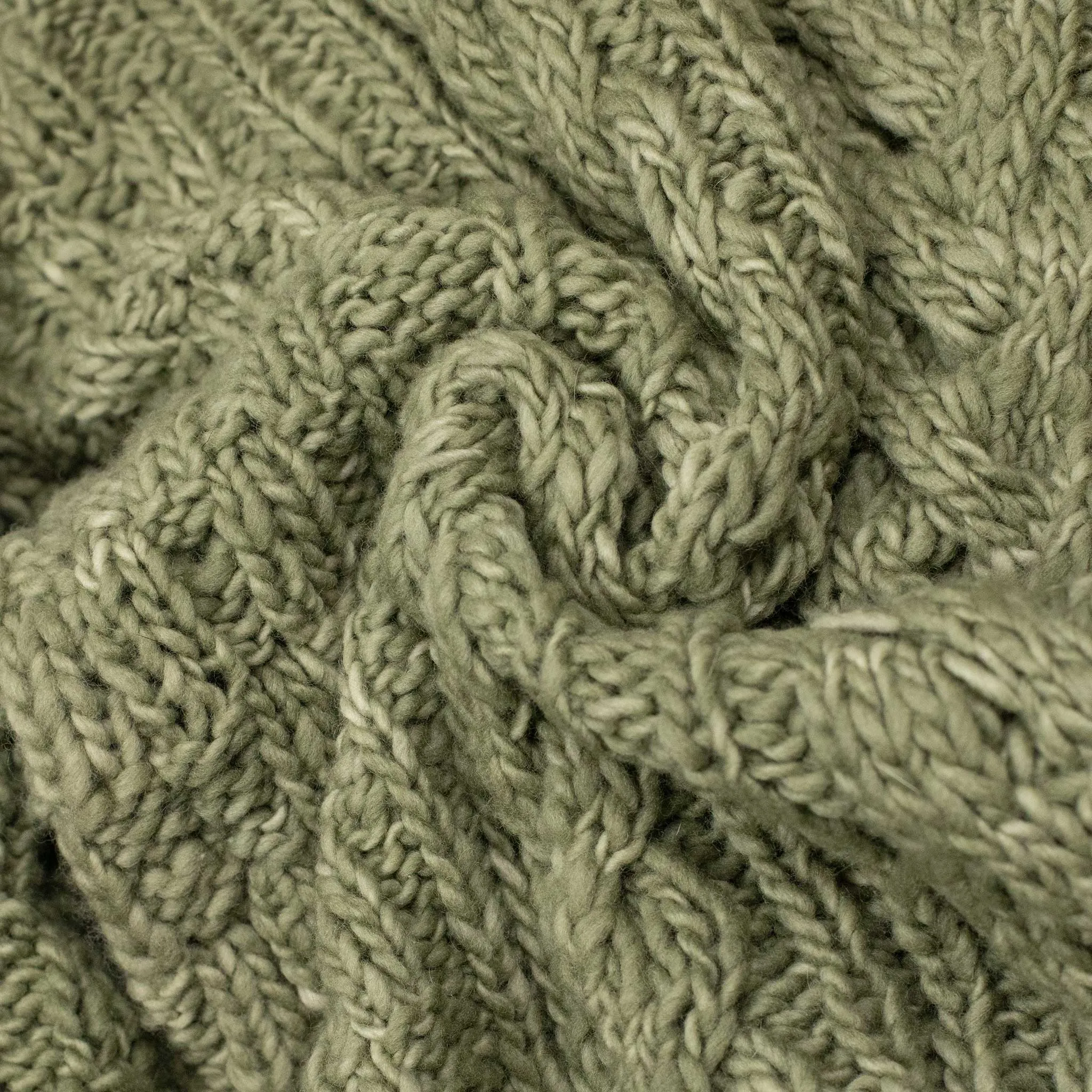 Chamula hand-knit Fisherman Turtleneck sweater in Light Military green wool