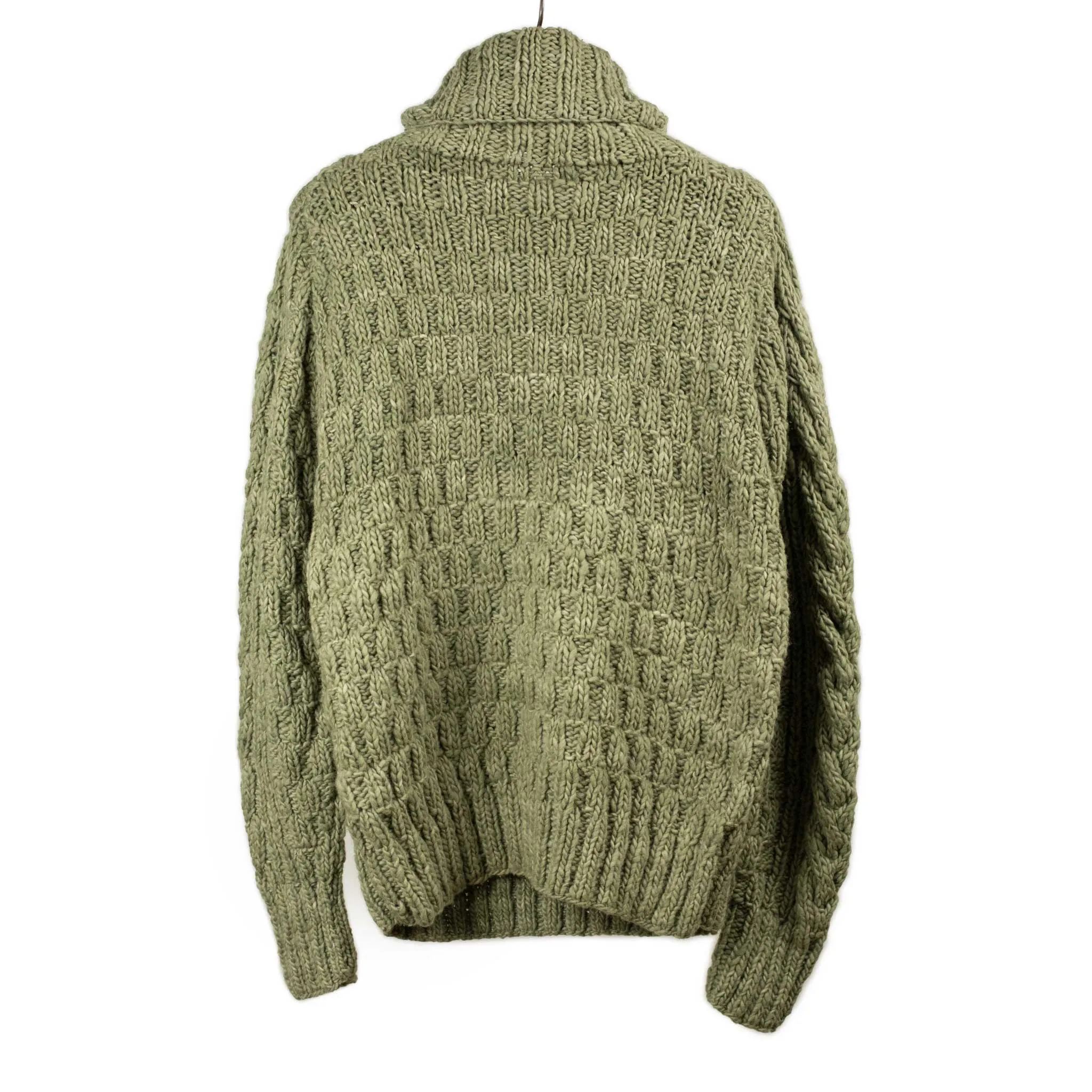 Chamula hand-knit Fisherman Turtleneck sweater in Light Military green wool
