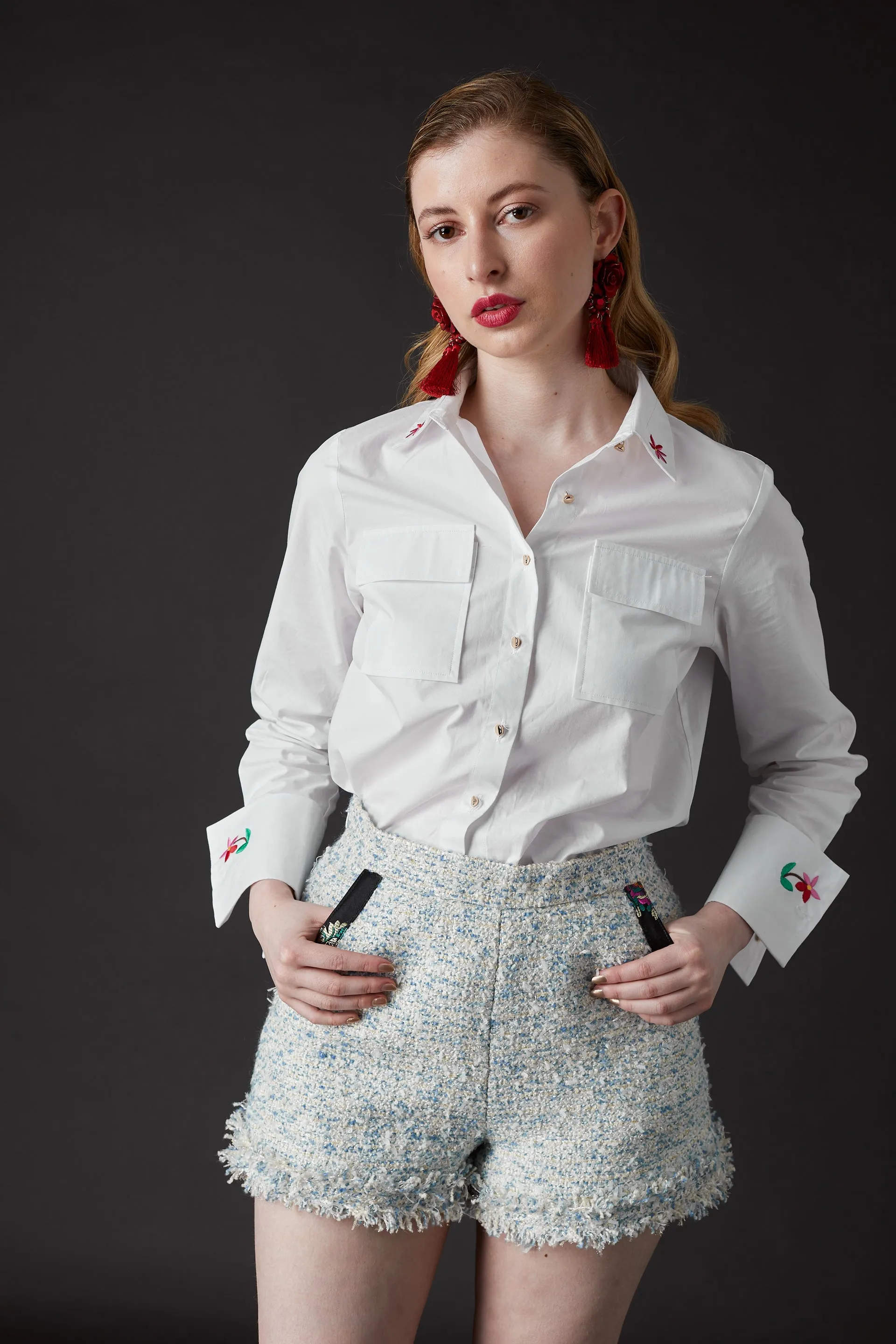 Chelsea Tang Tweed Shorts Blue