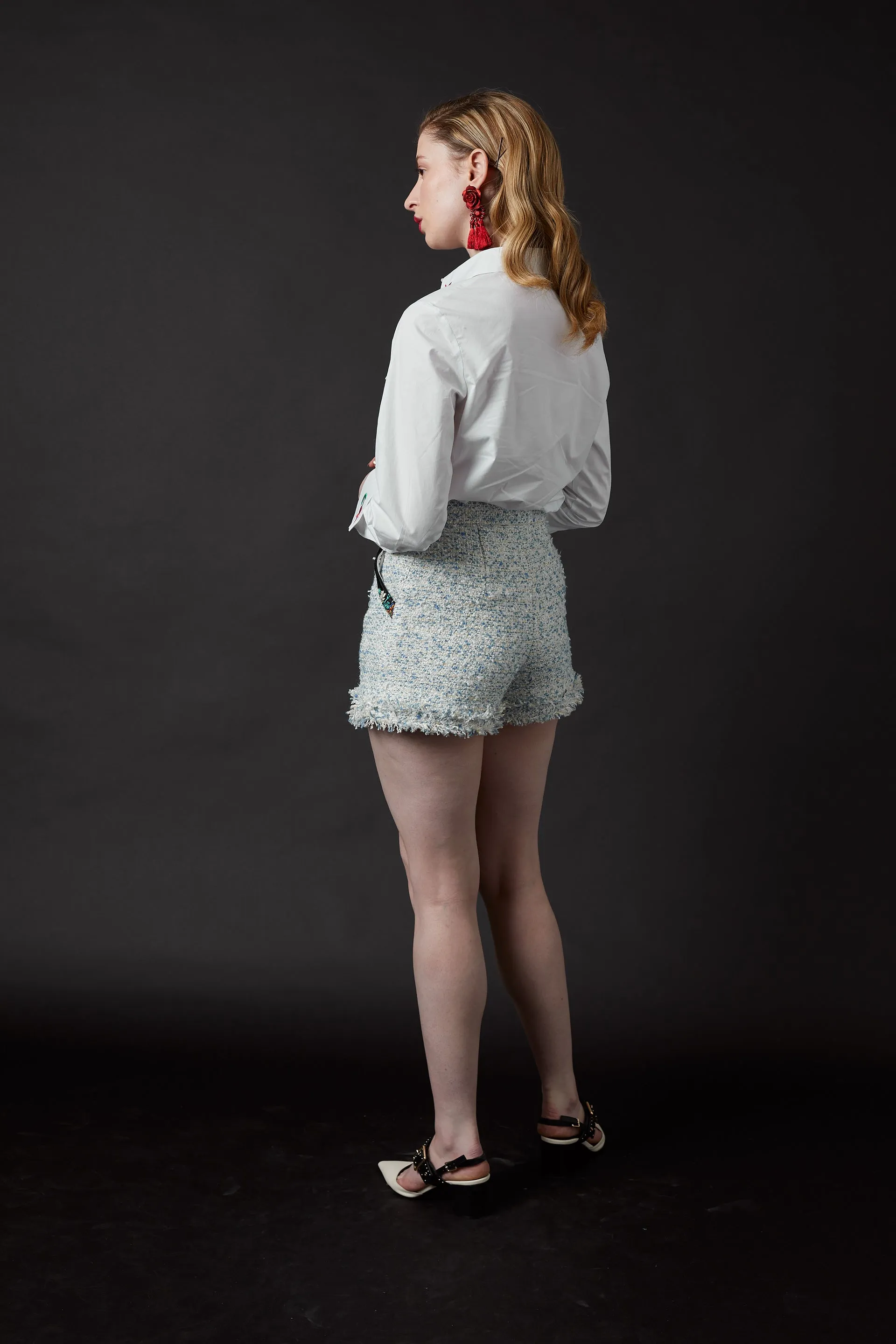 Chelsea Tang Tweed Shorts Blue