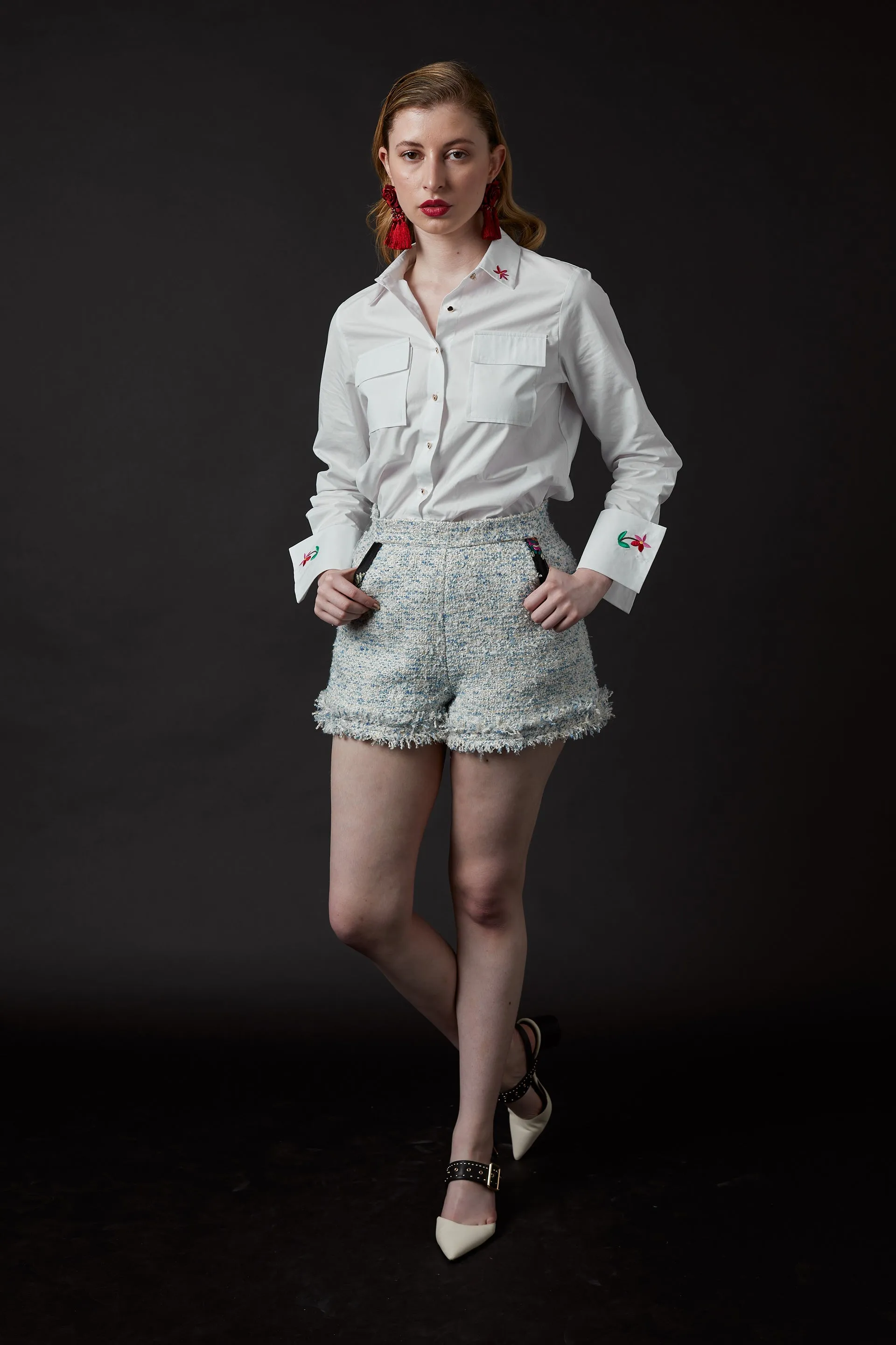 Chelsea Tang Tweed Shorts Blue