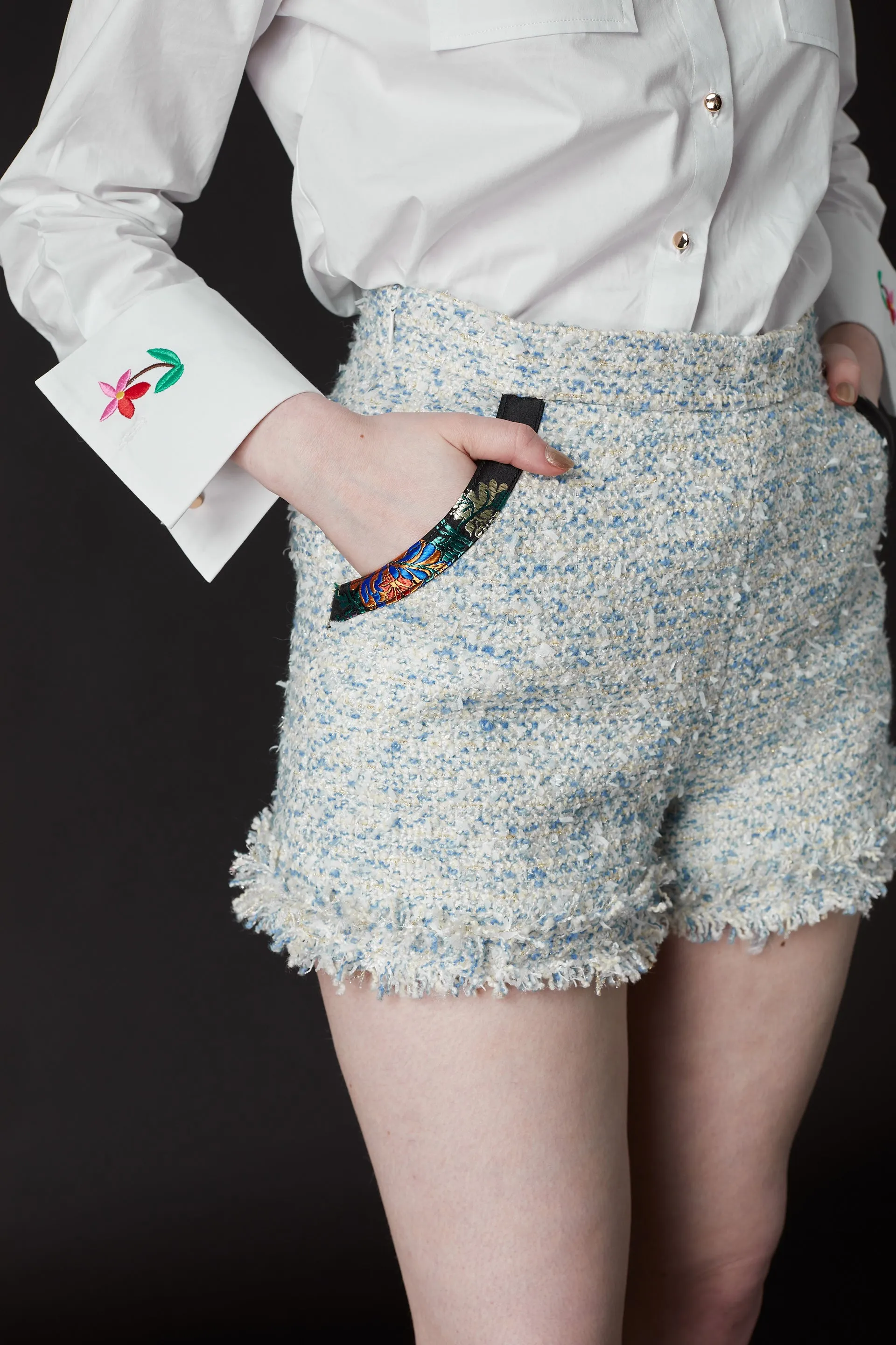 Chelsea Tang Tweed Shorts Blue