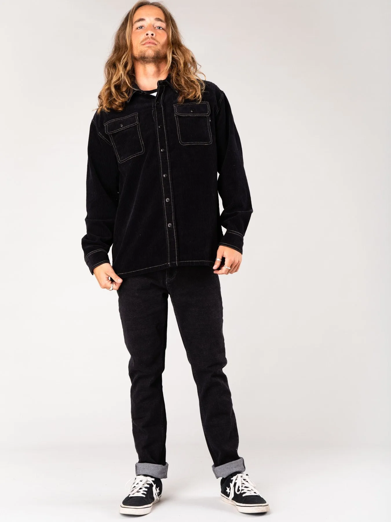 Coop Corduroy Long Sleeve Shirt - Black Fennel
