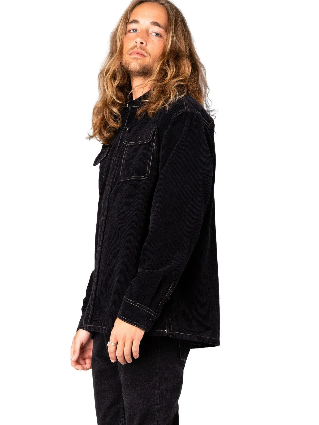 Coop Corduroy Long Sleeve Shirt - Black Fennel