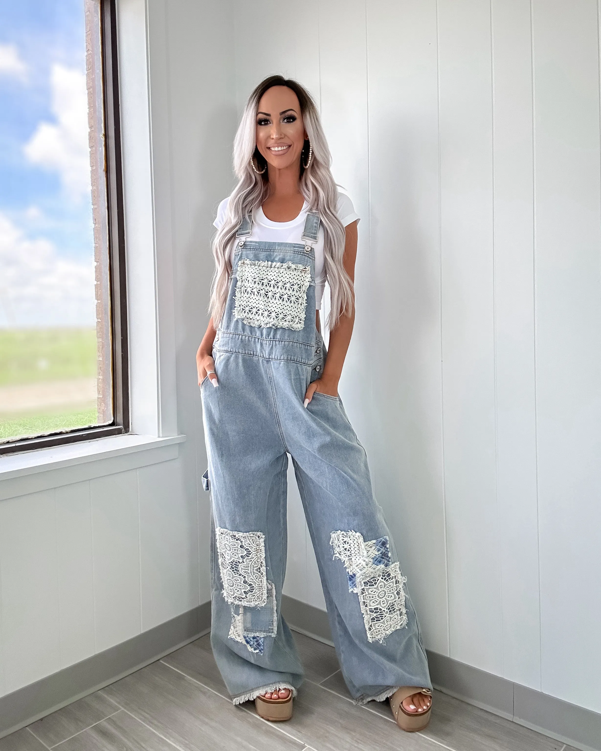 Denim Dreams Crochet Patch Overalls - Denim