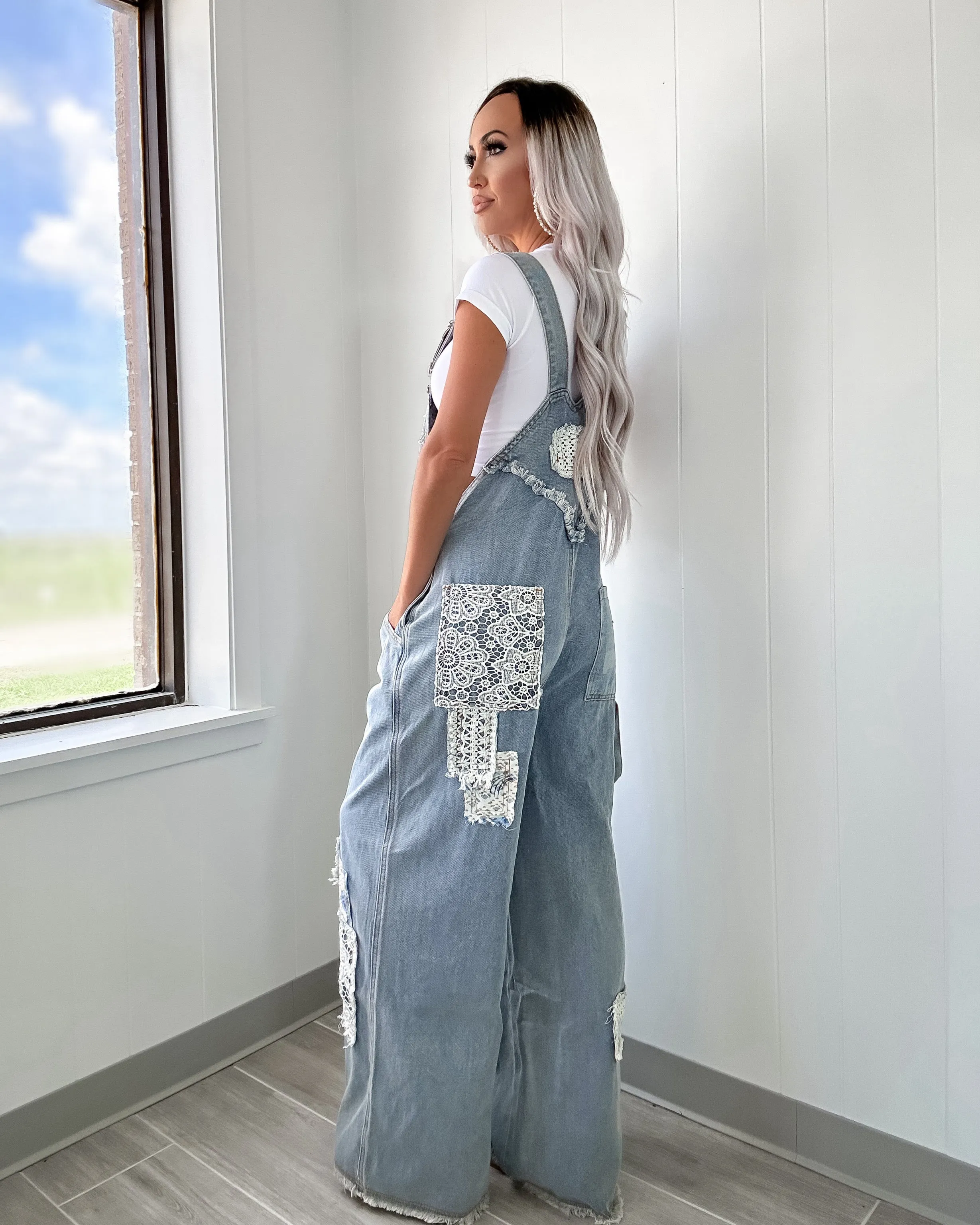 Denim Dreams Crochet Patch Overalls - Denim