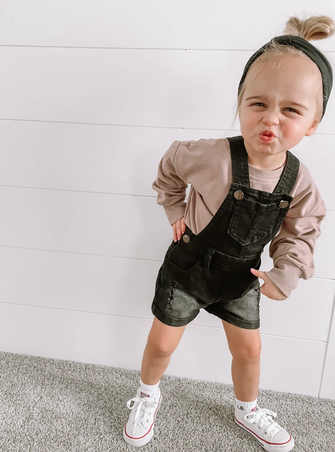 Denim Short Overalls- Black Wash