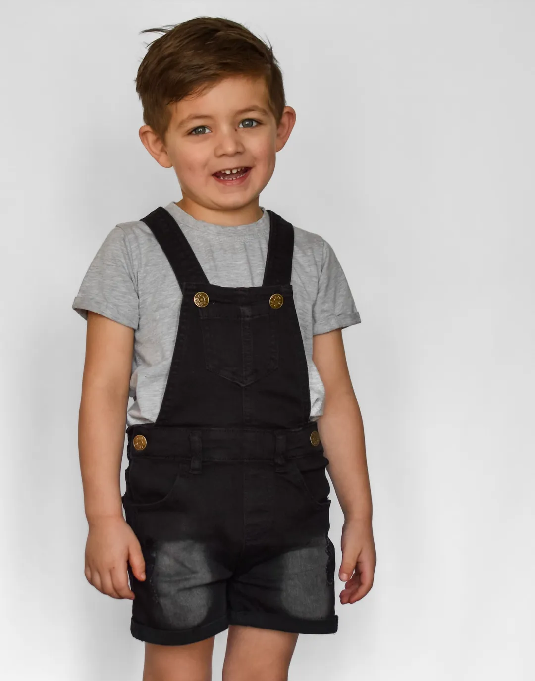 Denim Short Overalls- Black Wash