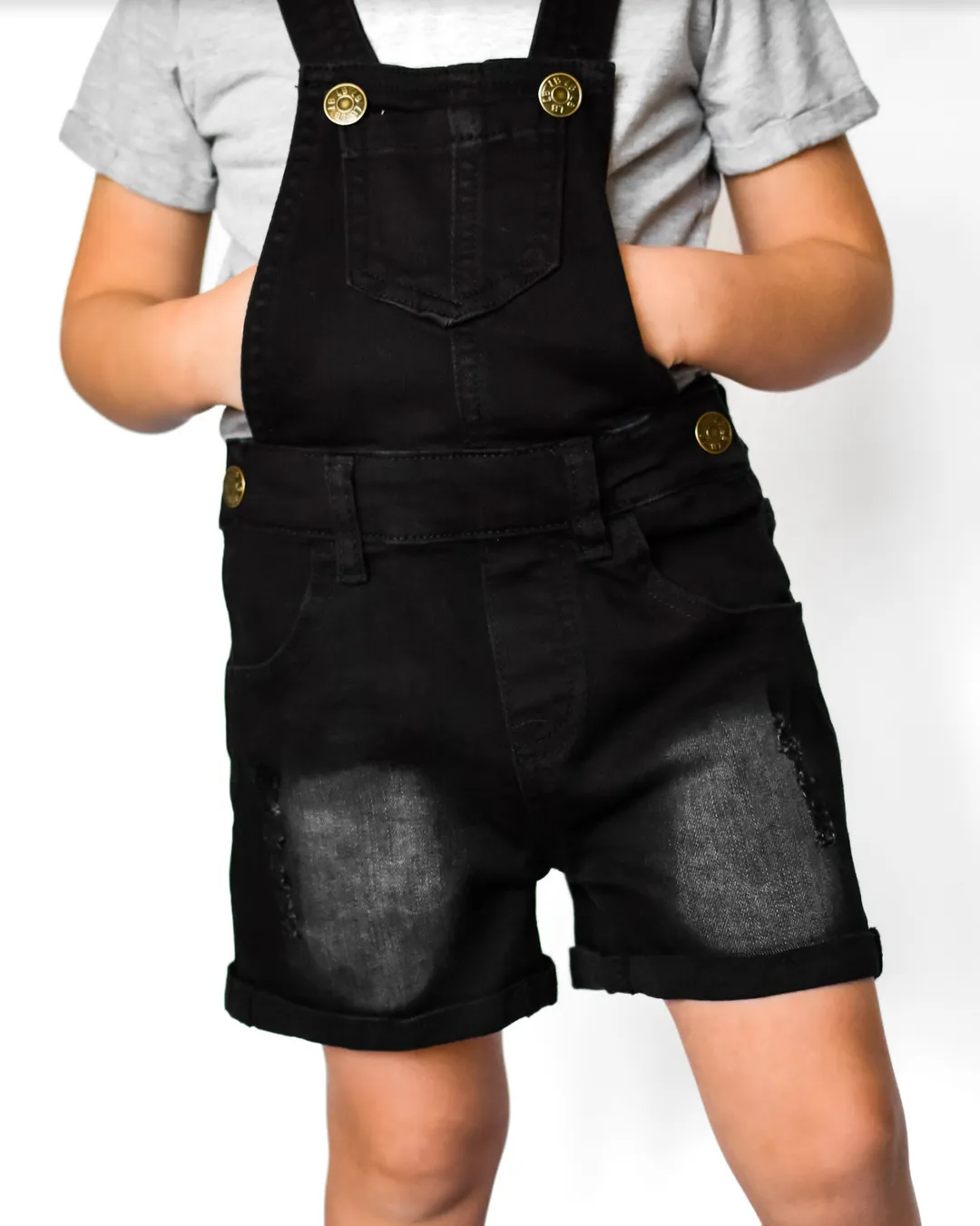 Denim Short Overalls- Black Wash