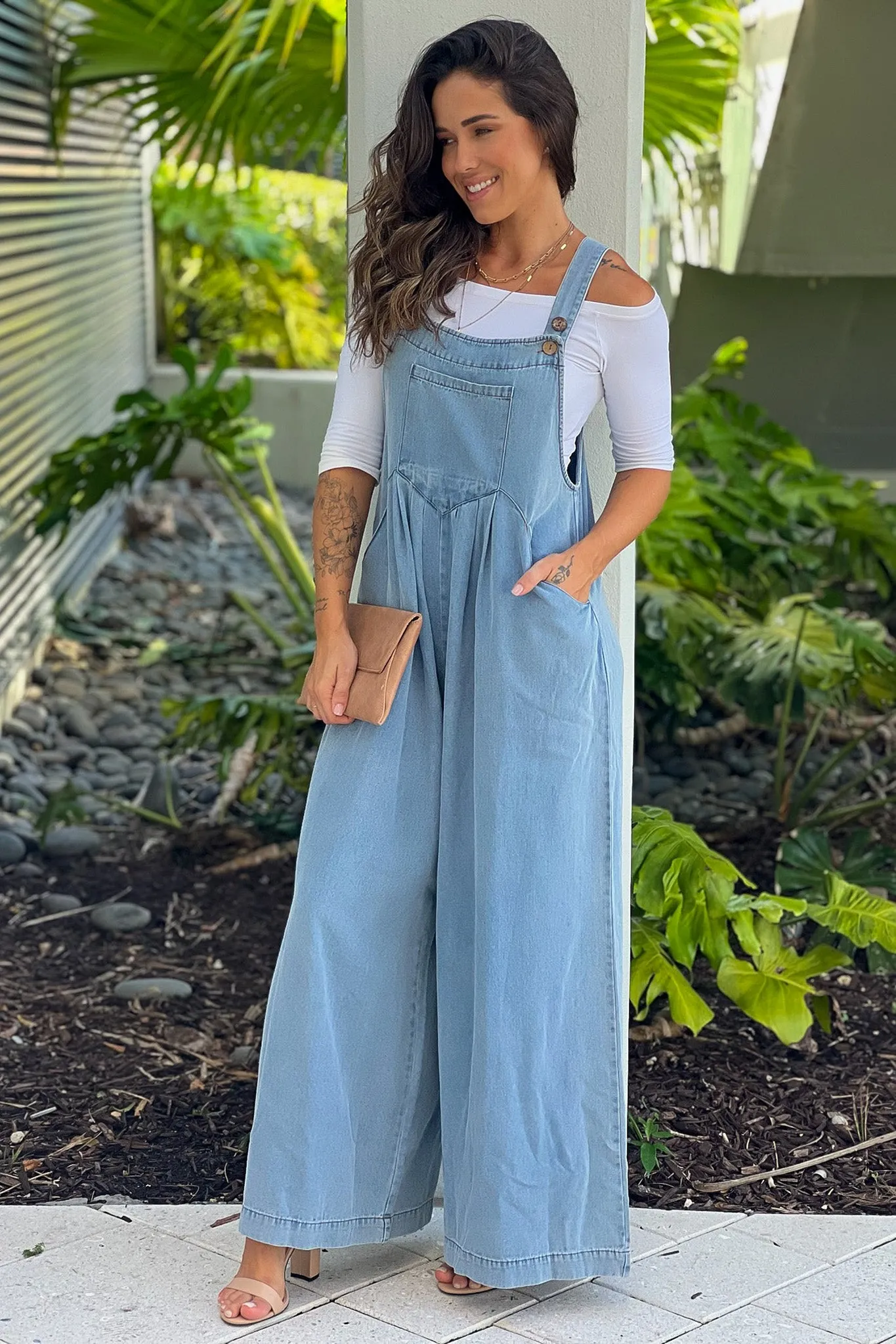 Denim Wide Leg Overalls