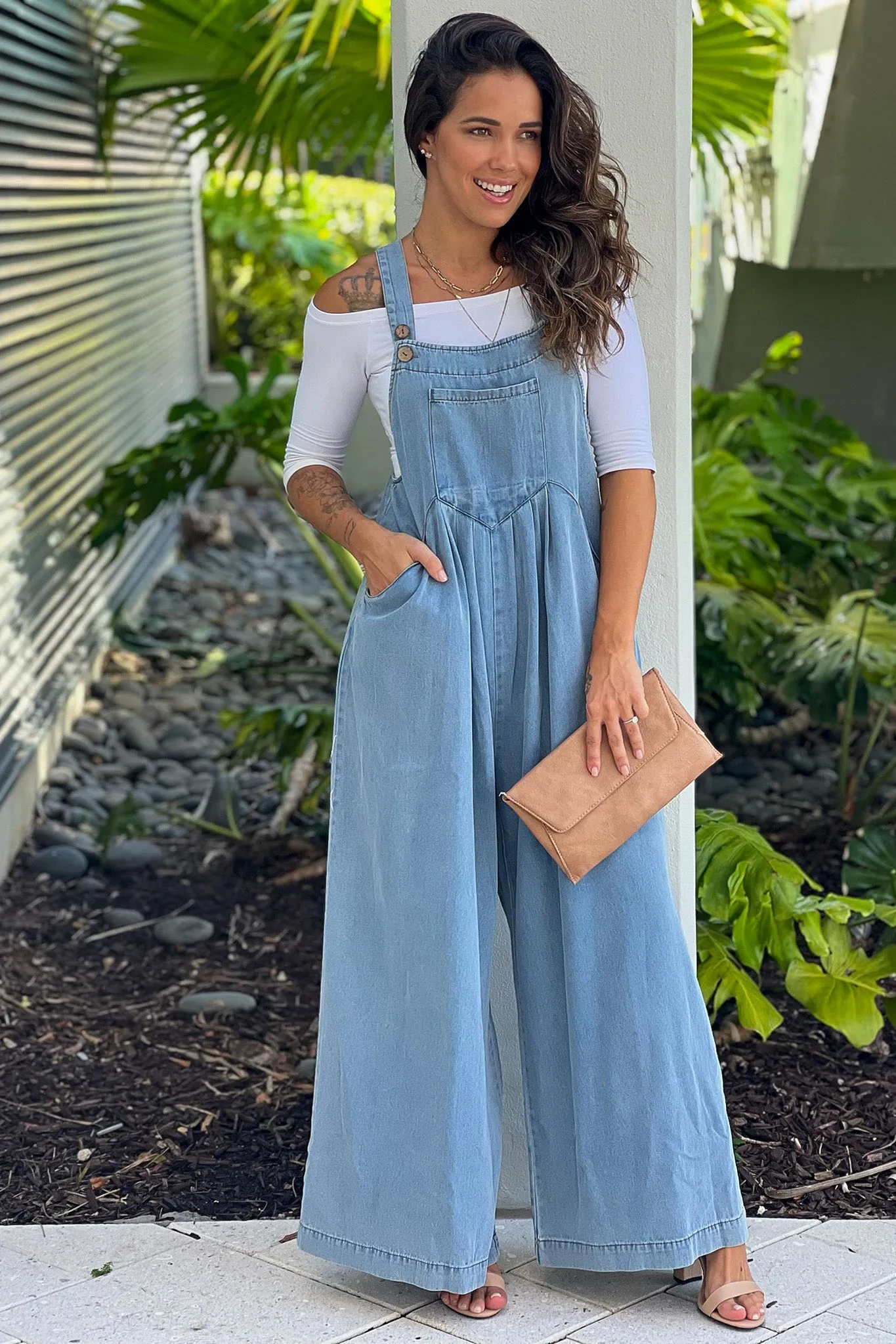 Denim Wide Leg Overalls