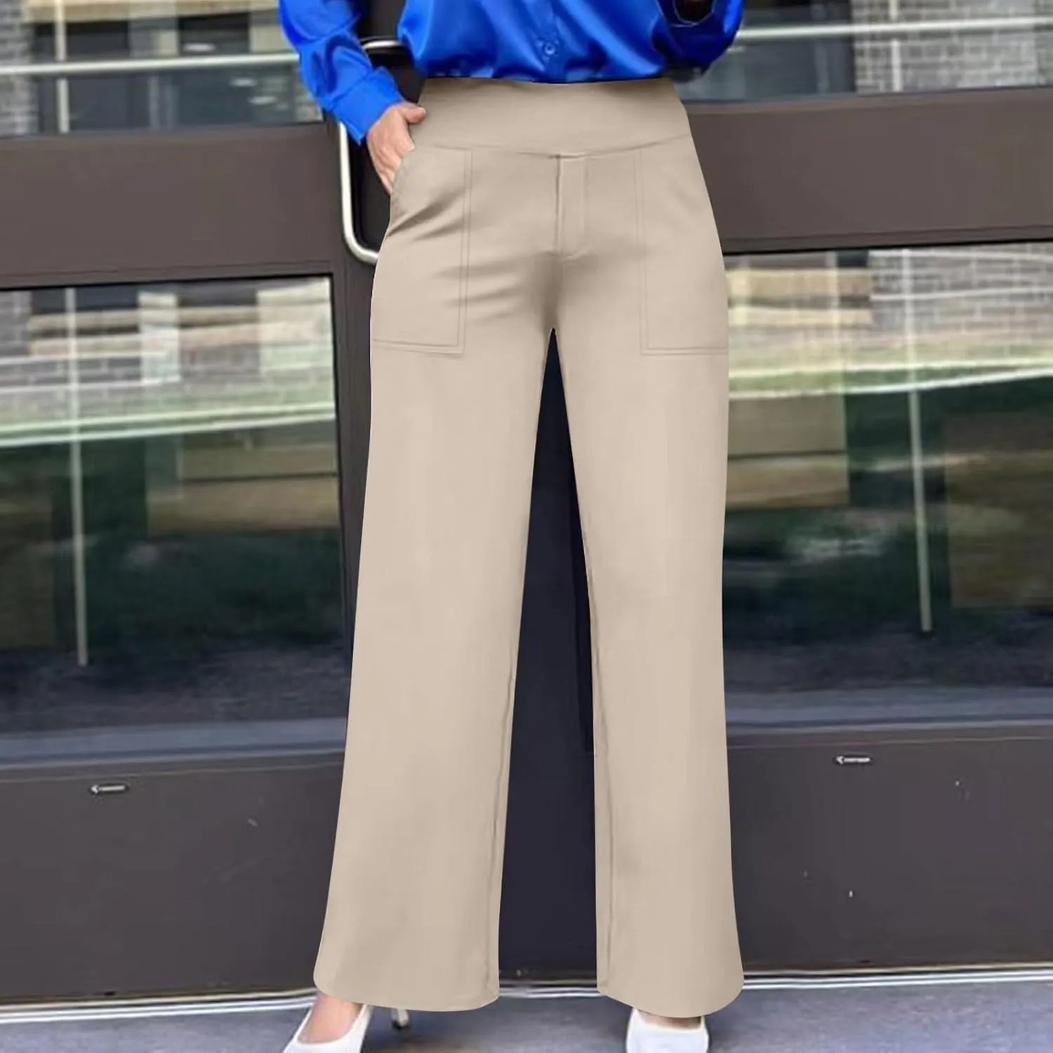 Dress Pants Women Work Business Pants Tummy Control Office Straight Wide Leg Trousers High Waisted Ladies Slacks