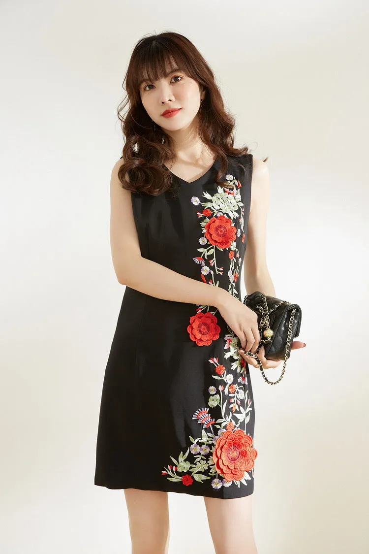 Embroidered Sleeveless Midi Dress