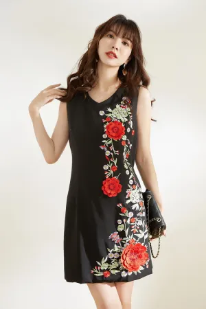 Embroidered Sleeveless Midi Dress