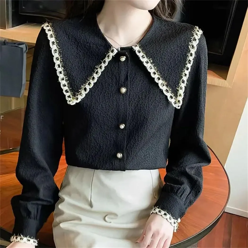 Fashion Lapel Collar Shirt for Women Long Sleeve Blouse Button Slim Fit Shirt Office Ladies Work Blouses
