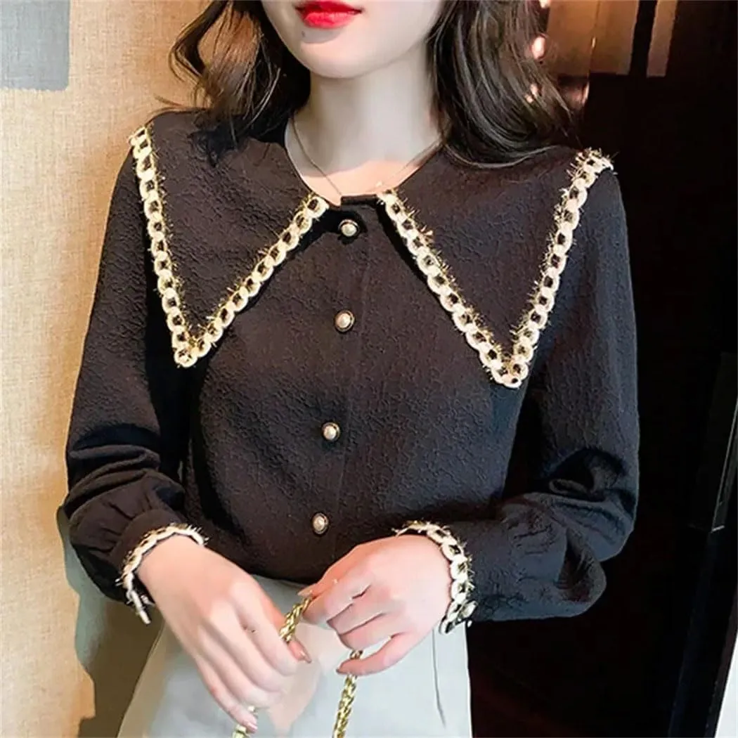 Fashion Lapel Collar Shirt for Women Long Sleeve Blouse Button Slim Fit Shirt Office Ladies Work Blouses