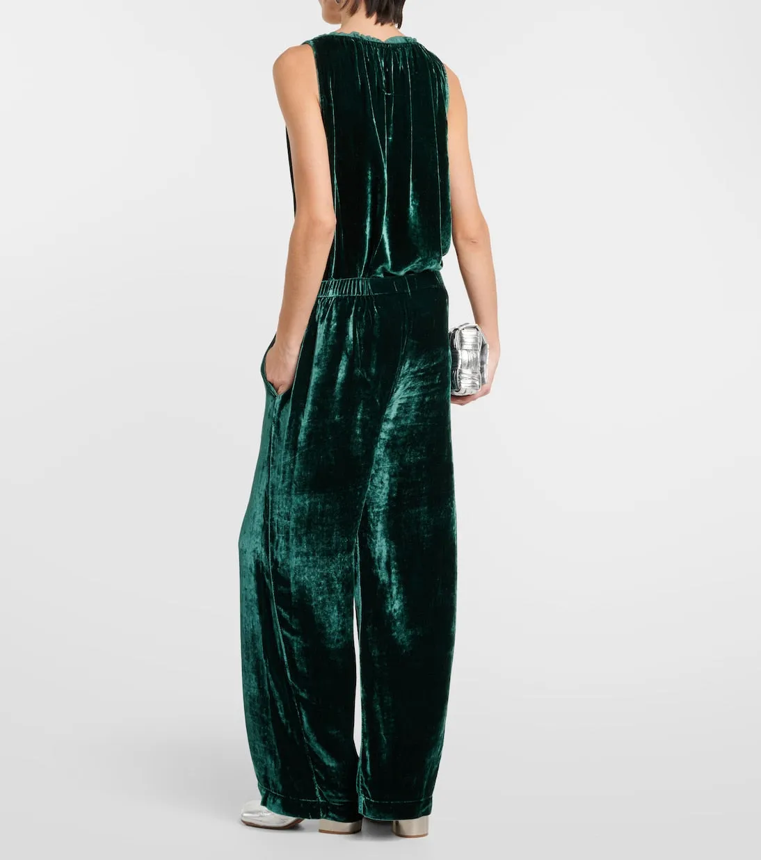Frida Velvet wide-leg velvet trousers, green