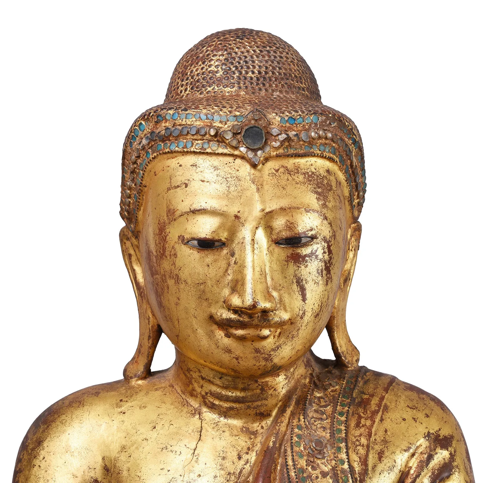 Gilded Teak Burmese Sitting Buddha from Mandalay - 19th Century