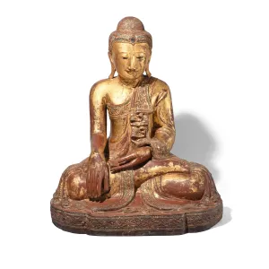 Gilded Teak Burmese Sitting Buddha from Mandalay - 19th Century