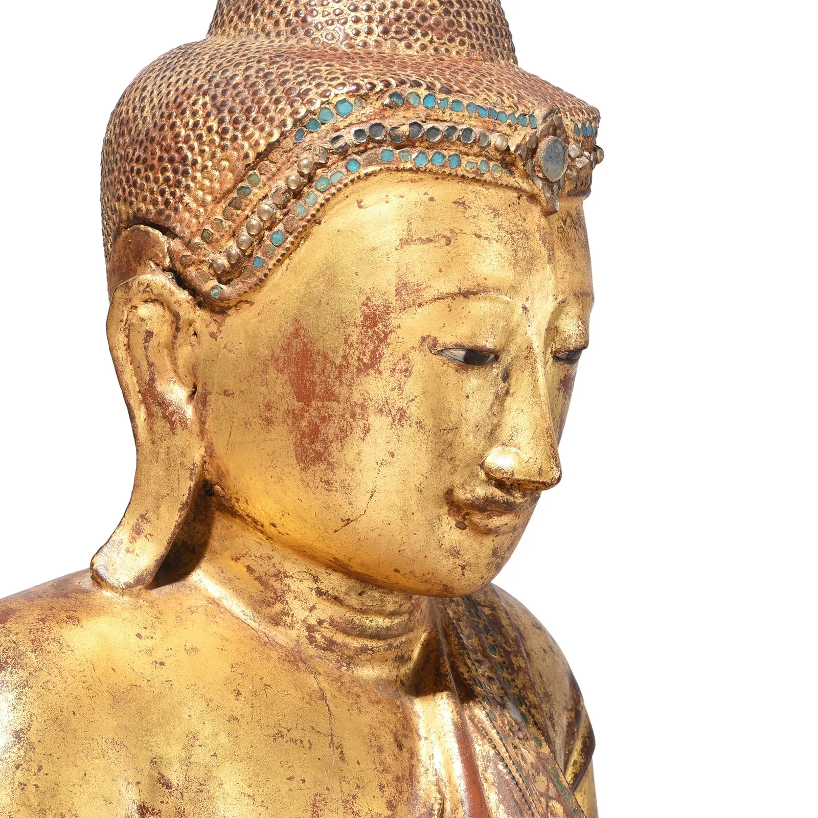 Gilded Teak Burmese Sitting Buddha from Mandalay - 19th Century