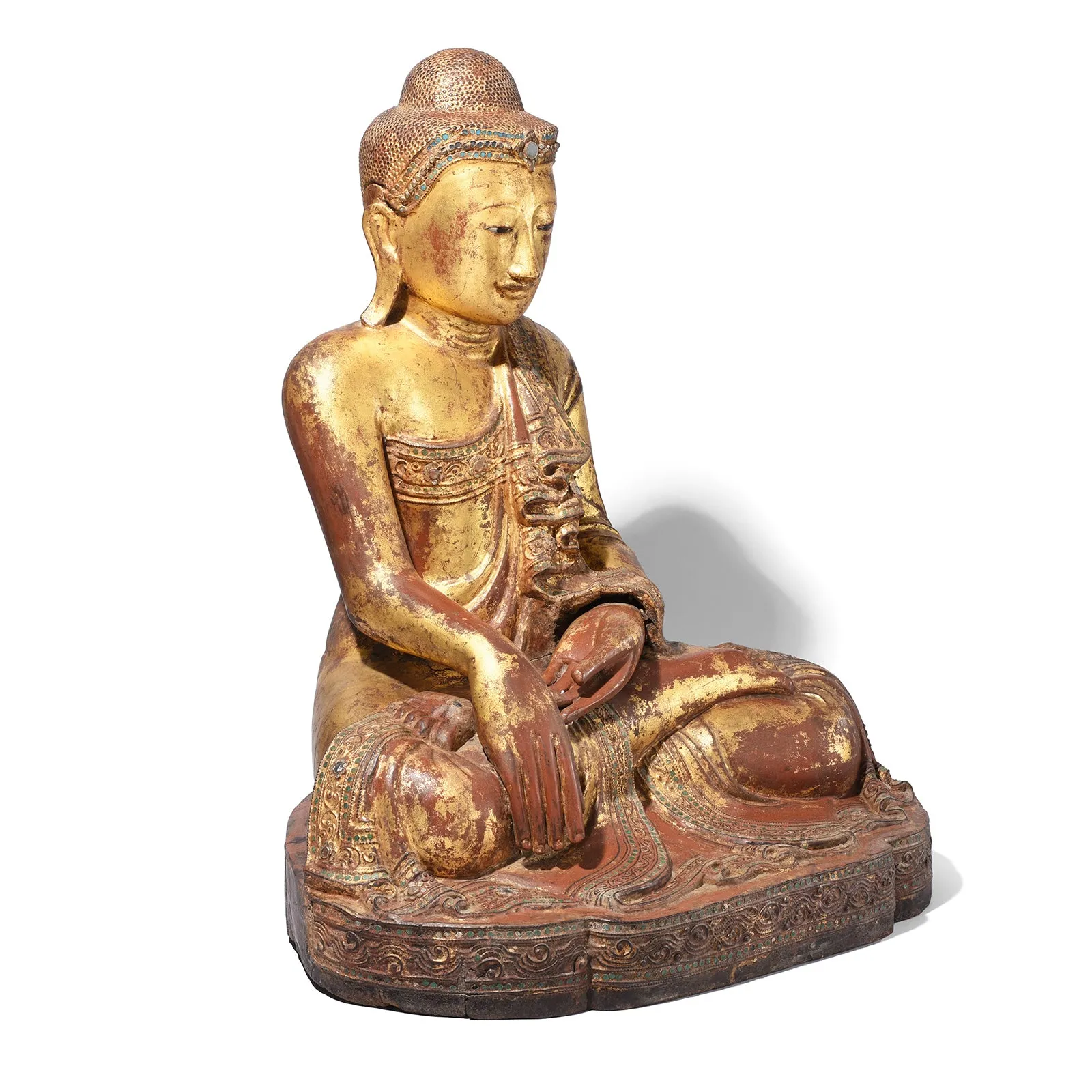 Gilded Teak Burmese Sitting Buddha from Mandalay - 19th Century