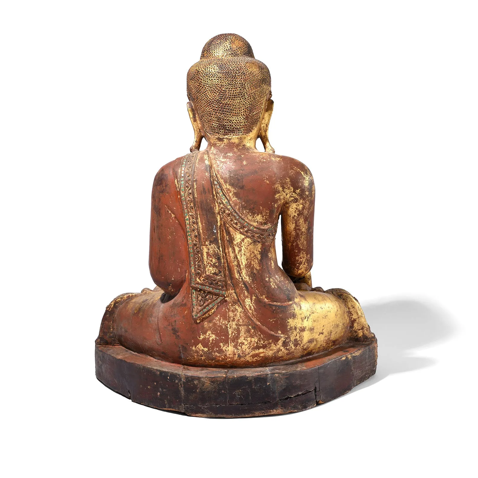 Gilded Teak Burmese Sitting Buddha from Mandalay - 19th Century