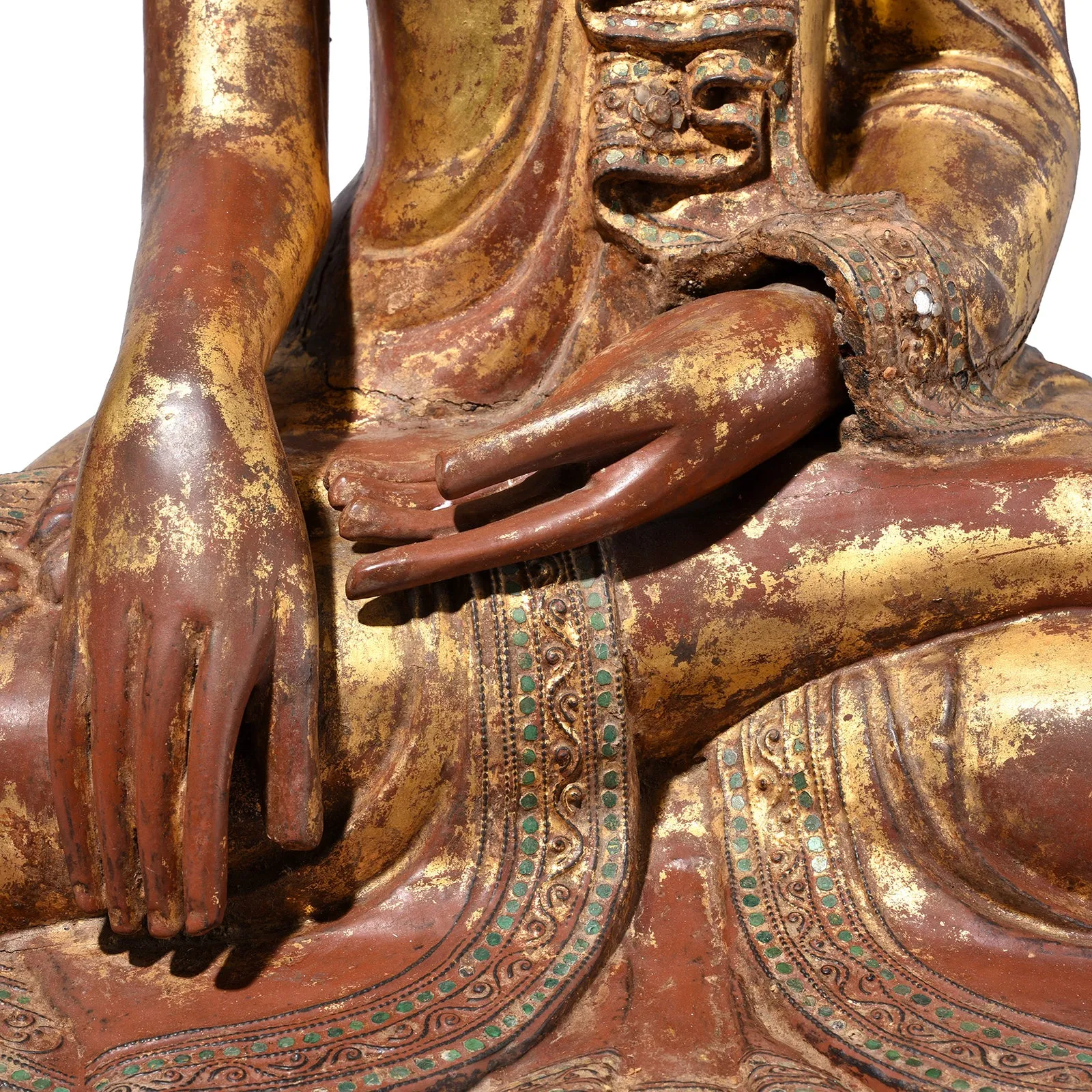 Gilded Teak Burmese Sitting Buddha from Mandalay - 19th Century