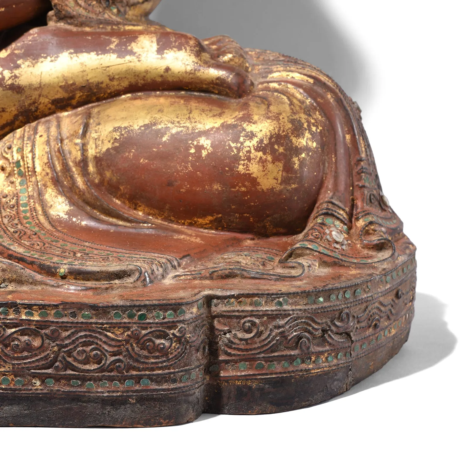 Gilded Teak Burmese Sitting Buddha from Mandalay - 19th Century