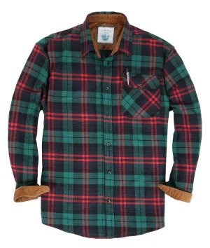 Gioberti Men's Green / Red 100% Cotton Brushed Flannel Plaid Checkered Shirt with Corduroy Contrast