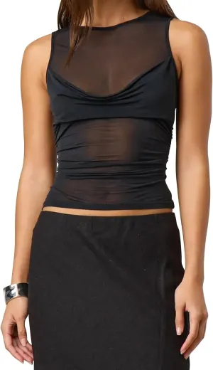 Giraropa Sheer Mesh Top for Women Summer Sleeveless Crew Neck Slim Fit Tank Tops Sexy See Through Blouse Shirt