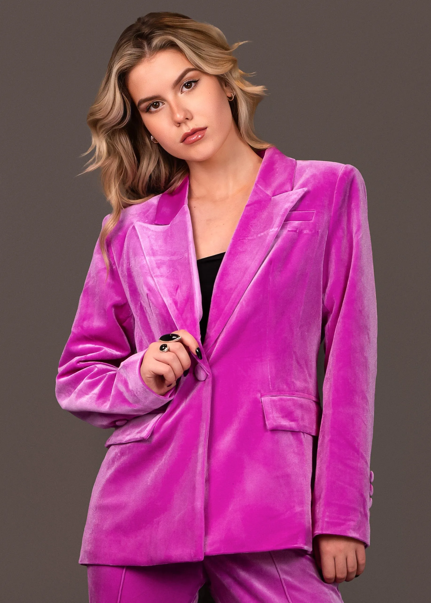 Hot Pink Velvet Blazer