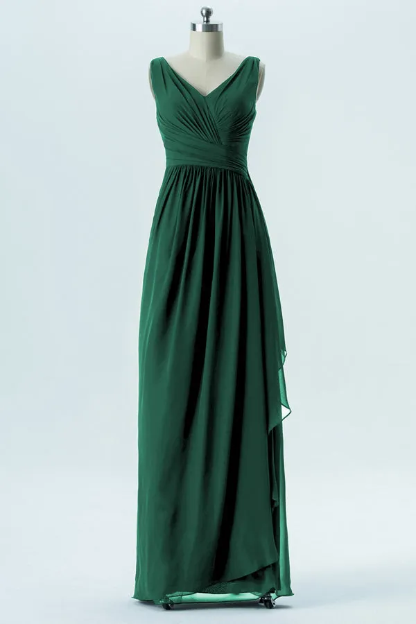 Hunter Green Chiffon Pleated Long Bridesmaid Dress