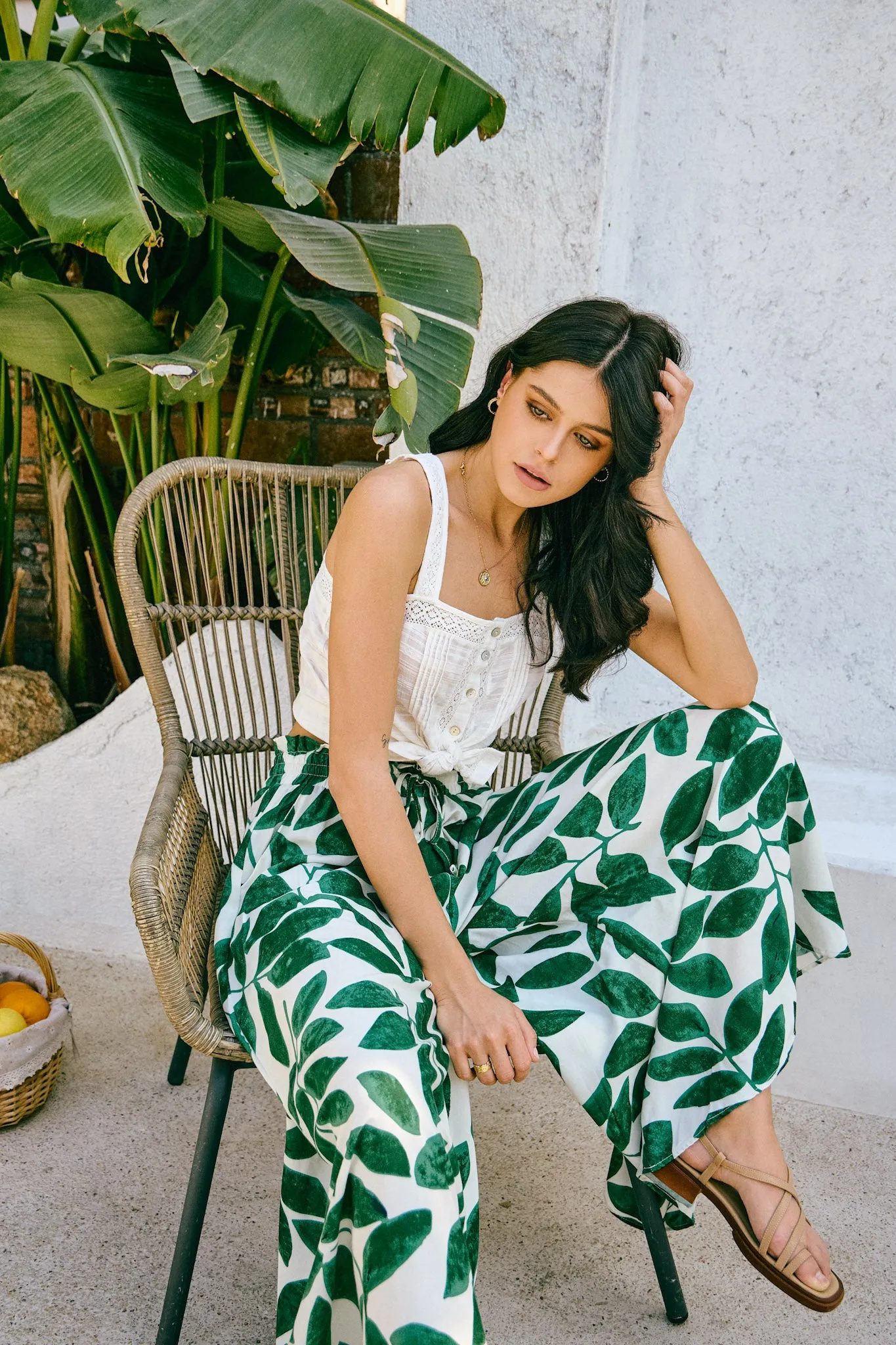 Ivy Green Tropical Wide Leg Cropped Pants