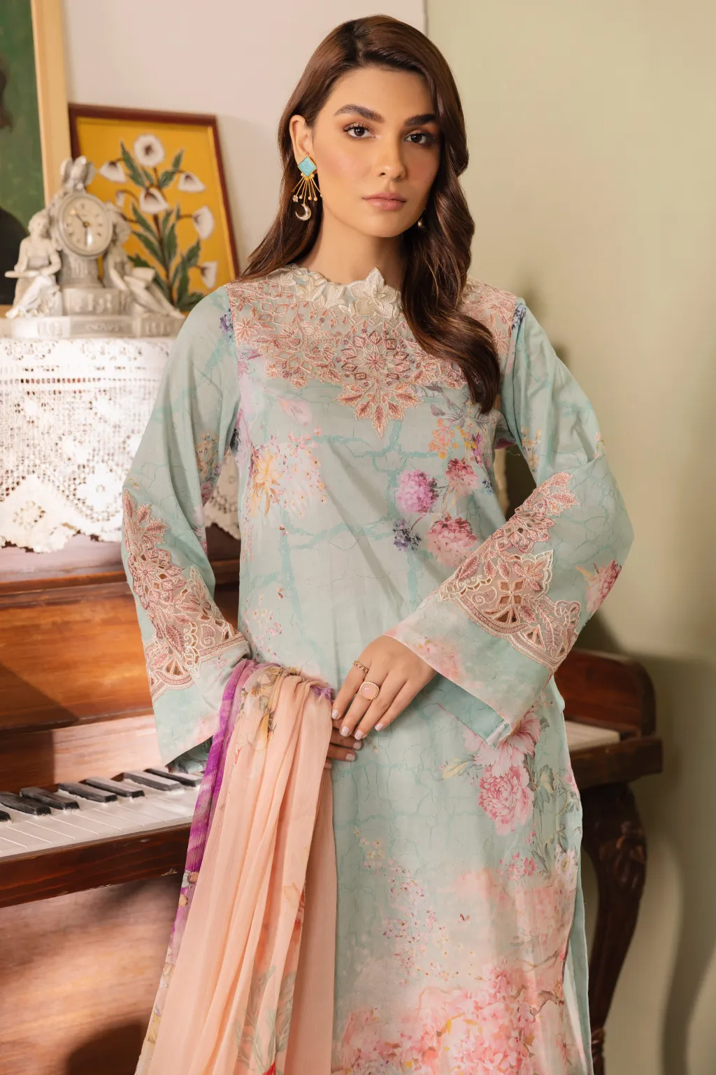 Iznik Dastaan Lawn Collection IDL-10 Manha - Floral Embroidered Fabric