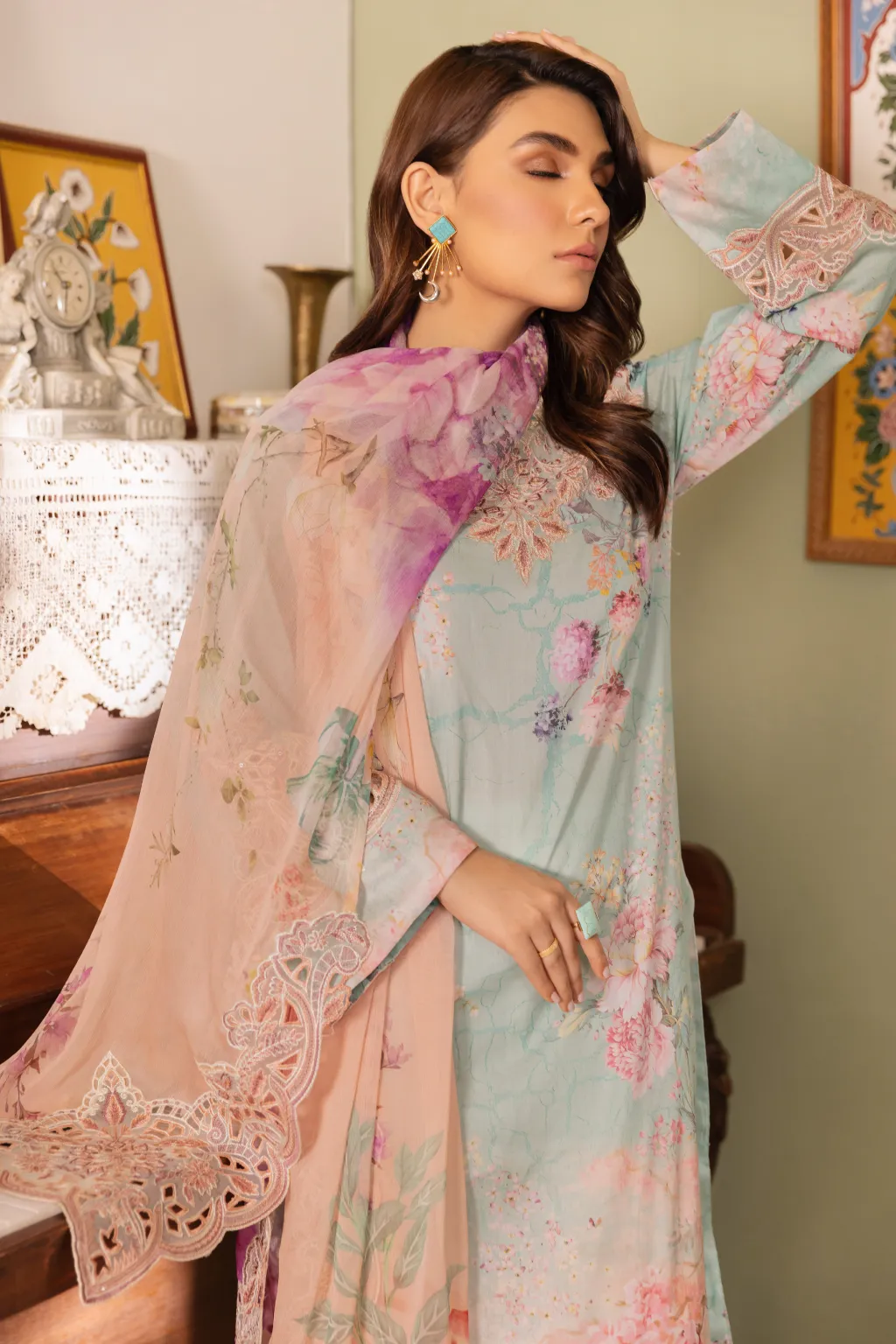 Iznik Dastaan Lawn Collection IDL-10 Manha - Floral Embroidered Fabric