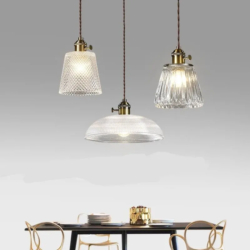 Japanese Style Pendant Lamp Copper Retro Glass Small Chandelier