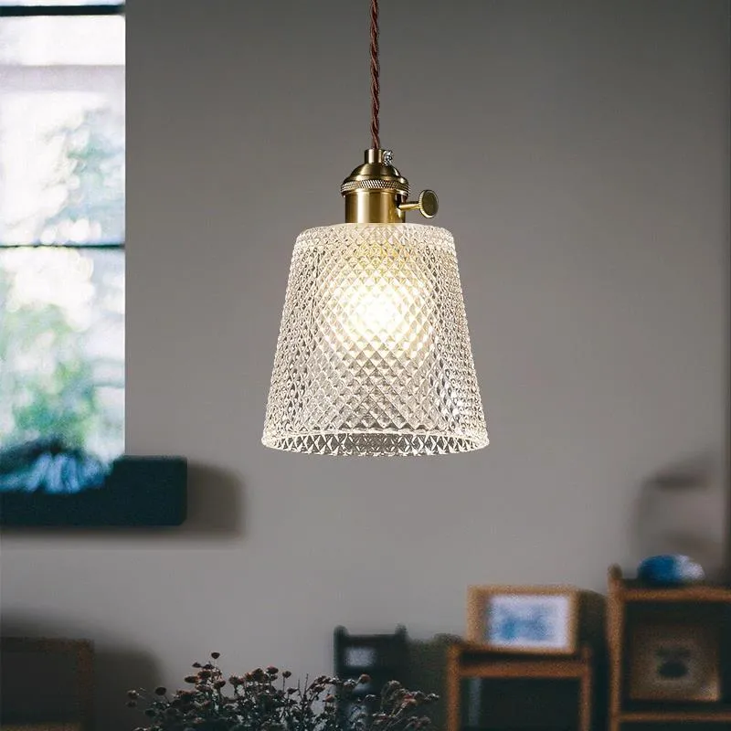 Japanese Style Pendant Lamp Copper Retro Glass Small Chandelier