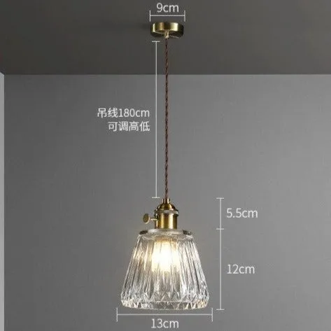 Japanese Style Pendant Lamp Copper Retro Glass Small Chandelier