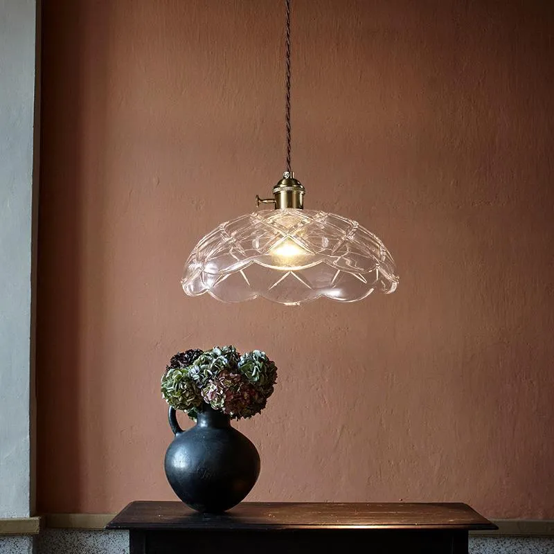 Japanese Style Pendant Lamp Copper Retro Glass Small Chandelier