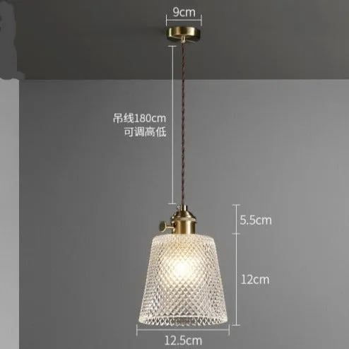 Japanese Style Pendant Lamp Copper Retro Glass Small Chandelier