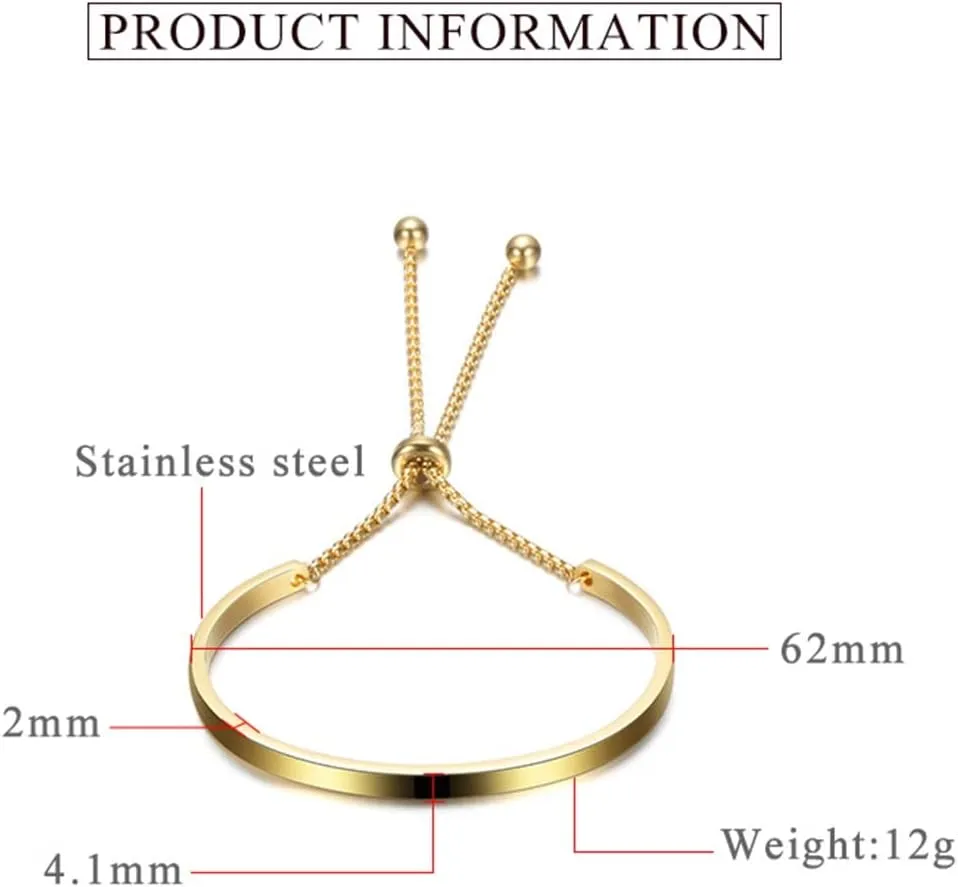 Jude Jewelers Stainless Steel Classic Plain Adjustable Size Cuff Style Bangle Bracelet